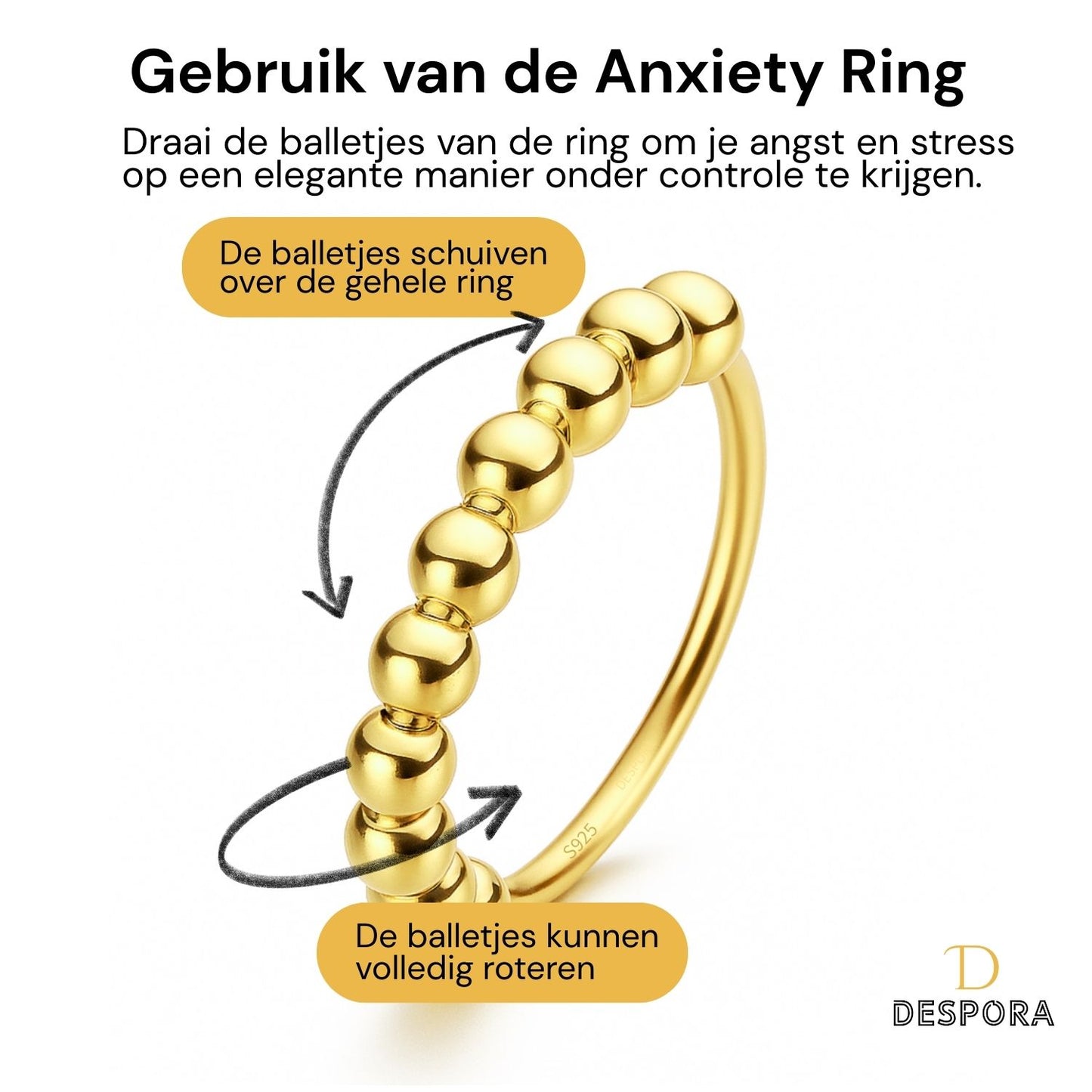 Anxiety Ring zilver 925 Gold Plated gebruik