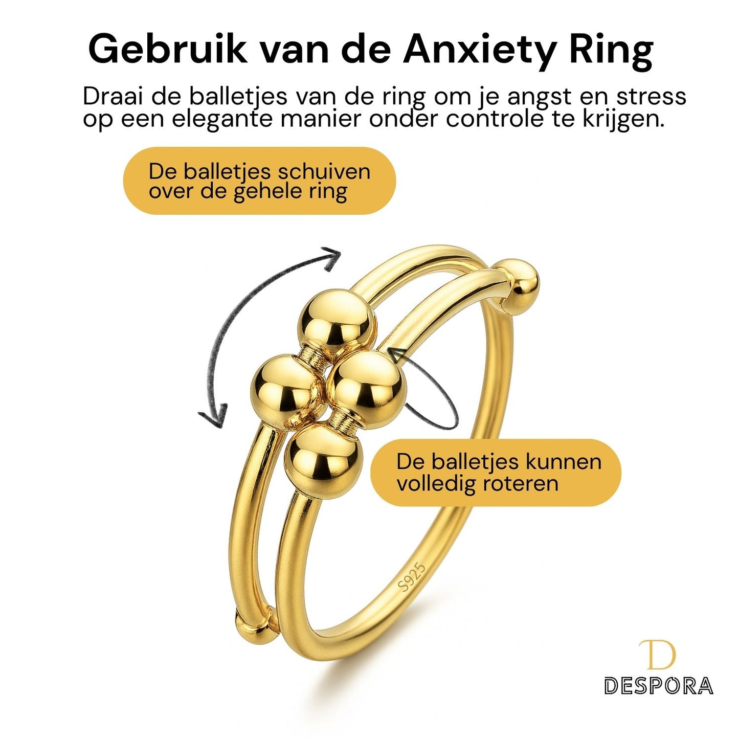 Anxiety Ring (dubbel) zilver 925 gold plated gebruik