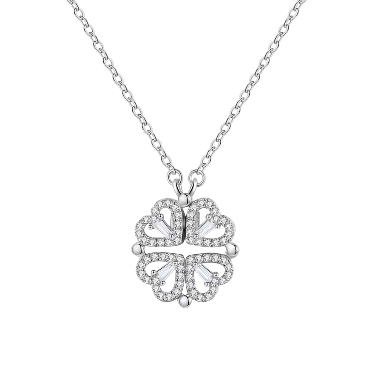 Klavertje vier ketting / hartjes ketting zilver 925