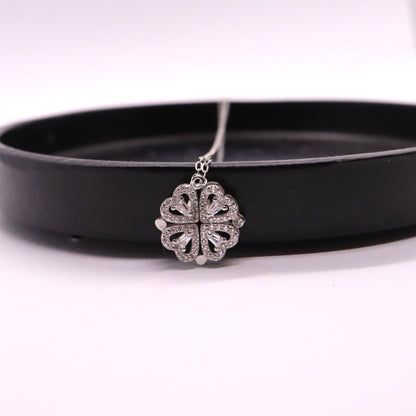 Klavertje vier ketting / hartjes ketting zilver 925 Sfeerbeeld