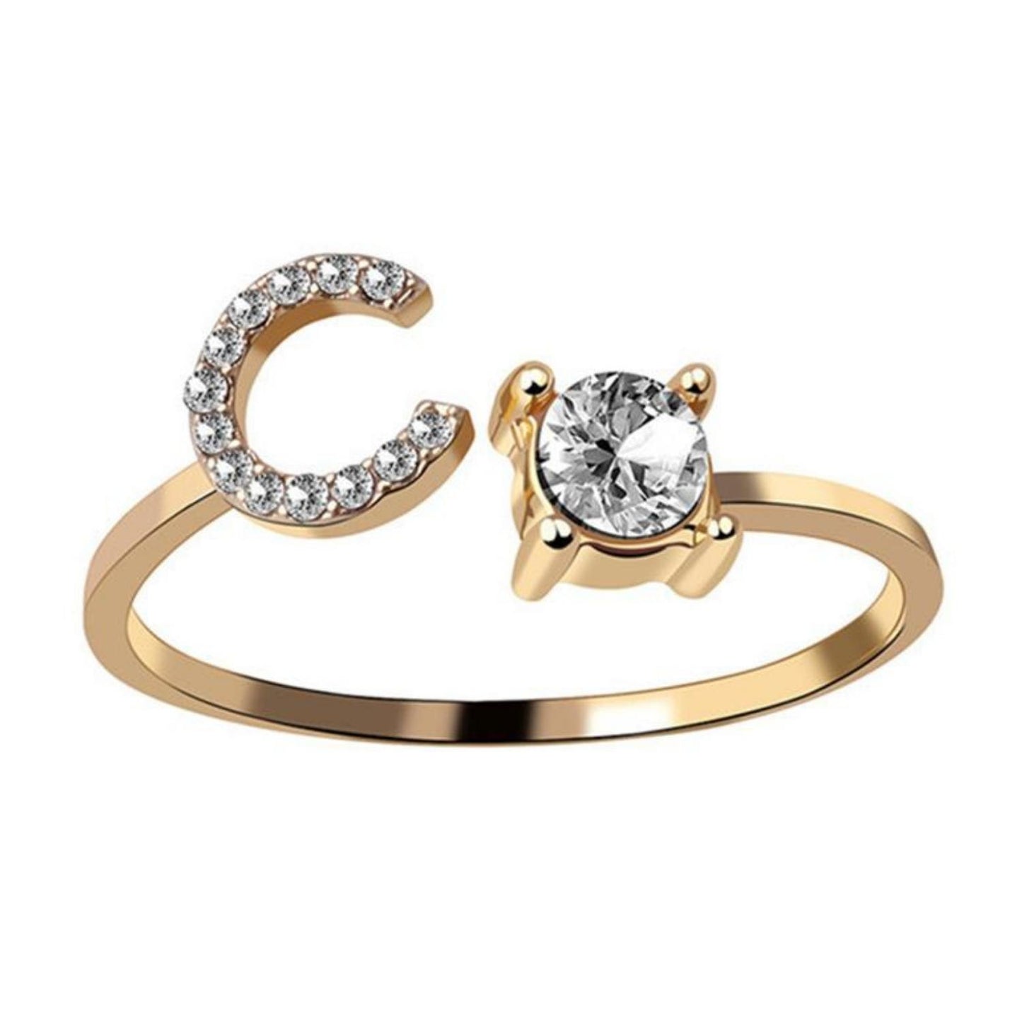 Ring met letter / initial ring zilver 925 Gold Plated - C
