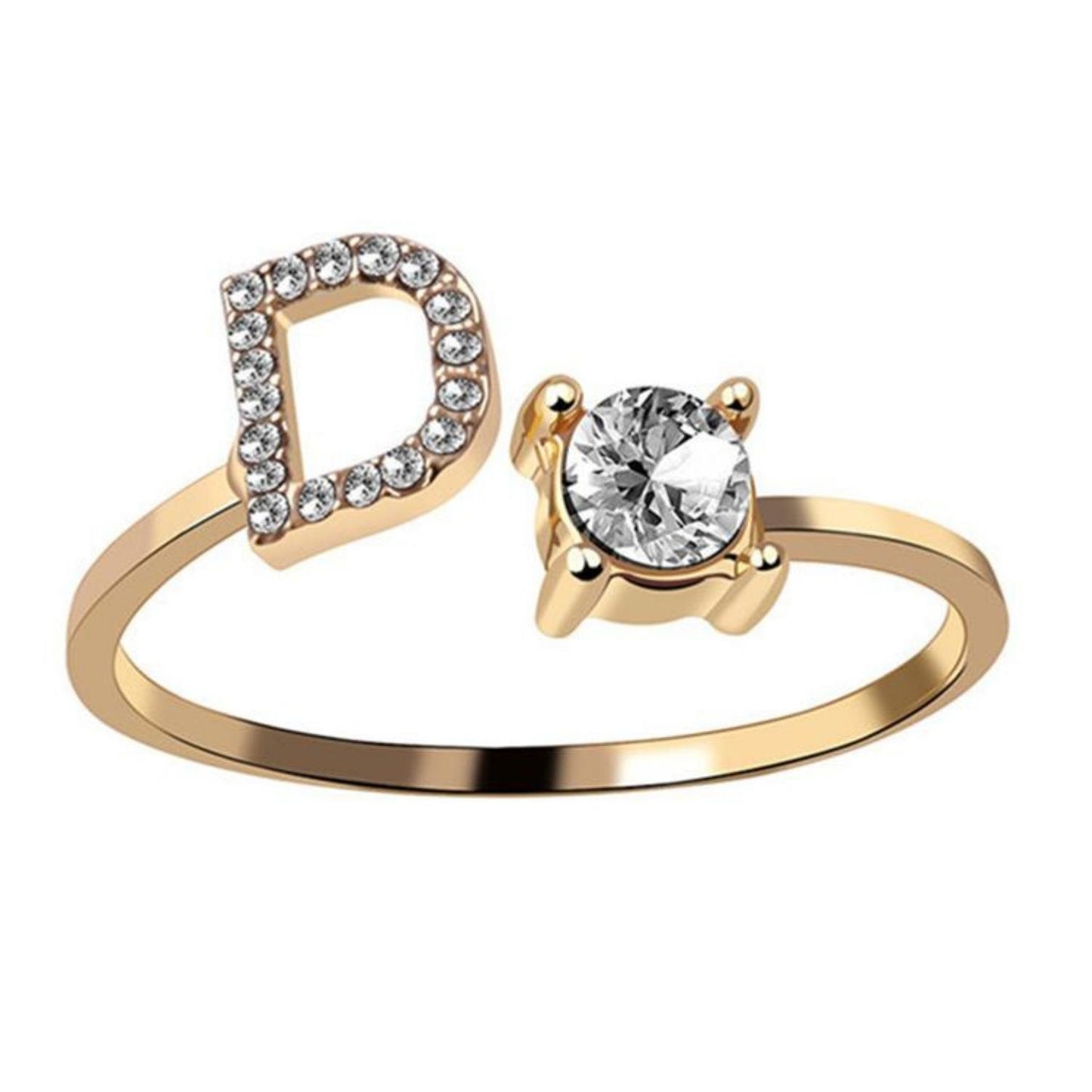 Ring met letter / initial ring zilver 925 Gold Plated - D