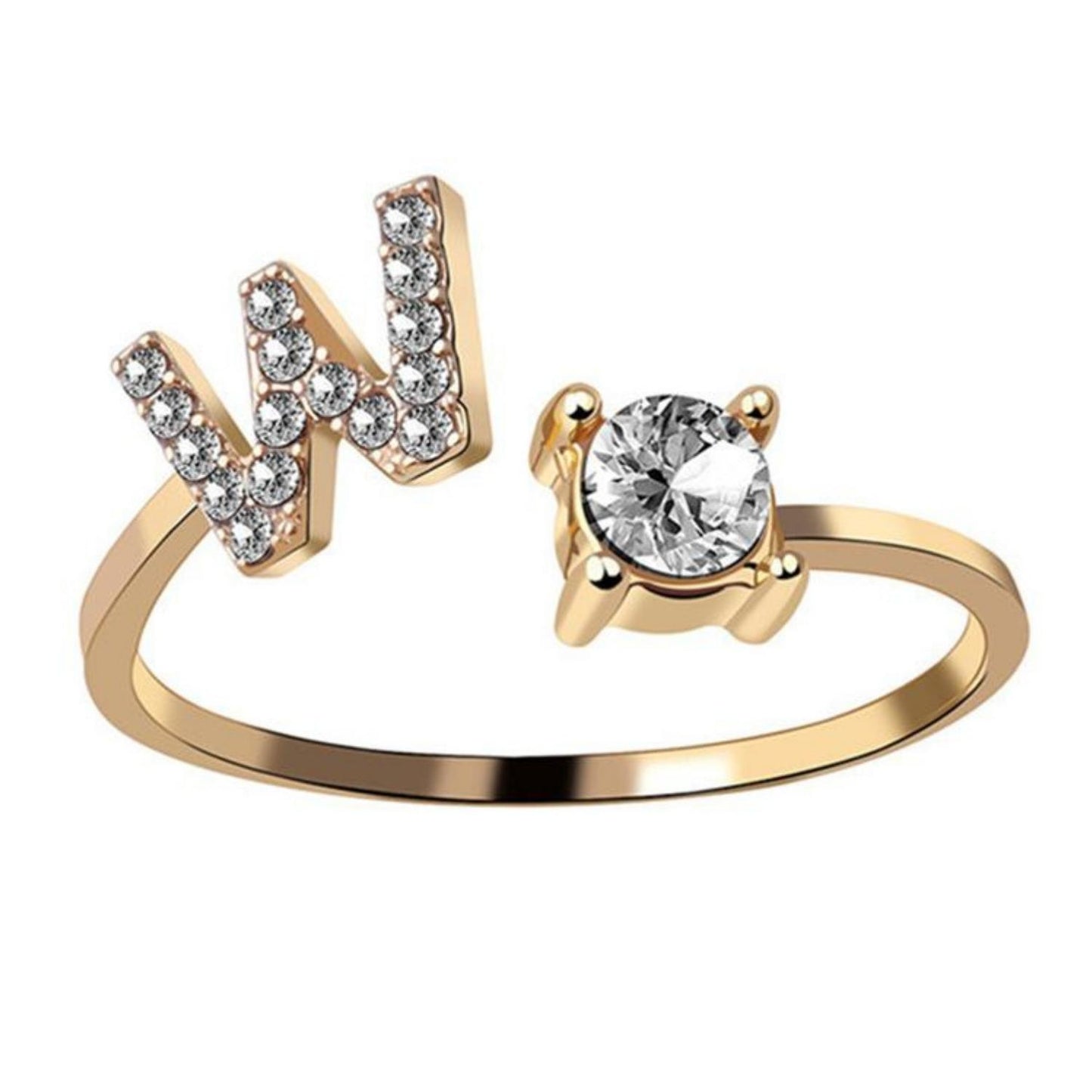Ring met letter / initial ring zilver 925 Gold Plated - W