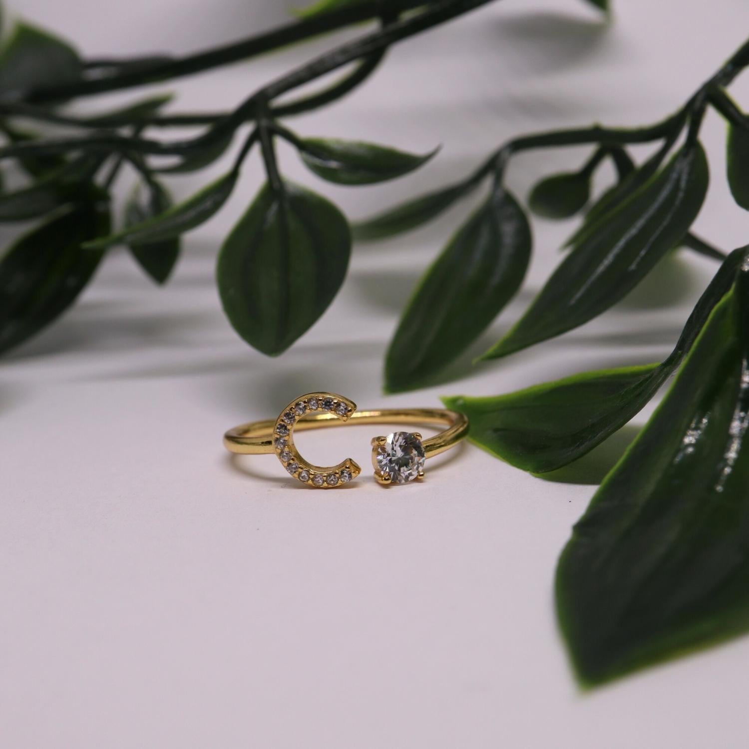 Ring met letter / initial ring zilver 925 Gold Plated Sfeerbeeld